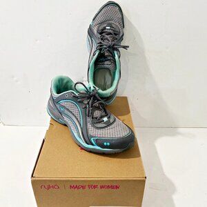 Ryka Womens Skywalk Walking Shoes Sneakers Gray Aqua Lace Up w/Box US 10M